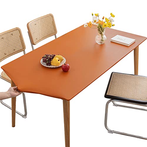 Tischdecke Rechteckige Leder Angepasste Tischdecke,Elastische Tischdecke Abwischbare Tischdecke Tischdecke für Outdoor,Terrasse,Küche und Esszimmer-Orange||60X60CM von LIFEDX