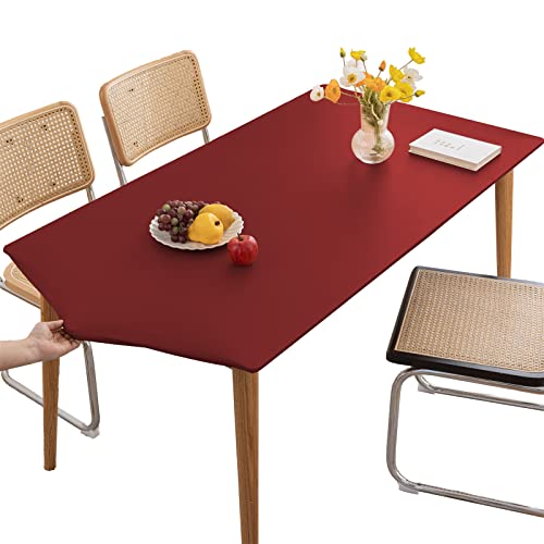 Tischdecke Rechteckige Leder Angepasste Tischdecke,Elastische Tischdecke Abwischbare Tischdecke Tischdecke für Outdoor,Terrasse,Küche und Esszimmer-Win Red||90X150CM von LIFEDX