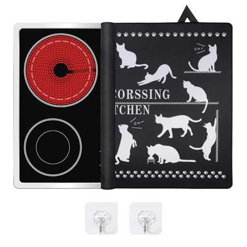 Induktionskochfeld Abdeckung 62x53cm, Herdabdeckplatte Elektroherd Abdeckung Spritzschutz Schutzmatte für Induktionskochfelder, Anti-Rutsch Induktionsherd Pad für Küche (Katze) von LIFEDYLUK