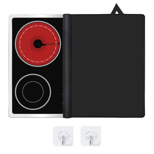 Induktionskochfeld Abdeckung 62x53cm, Herdabdeckplatte Elektroherd Abdeckung Spritzschutz Schutzmatte für Induktionskochfelder, Anti-Rutsch Induktionsherd Pad für Küche (Schwarz) von LIFEDYLUK