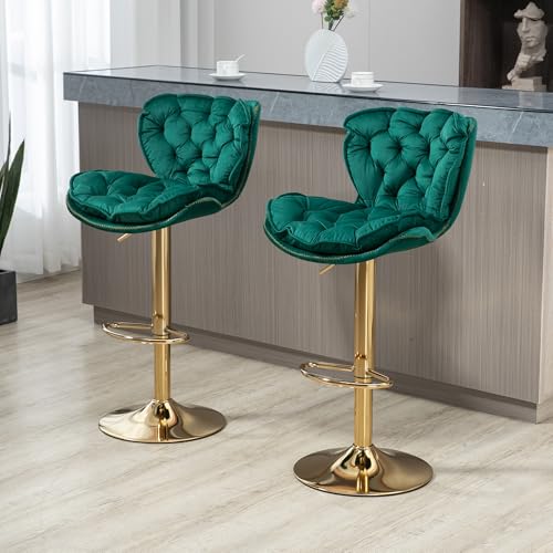 Barhocker 2er-Set 360° drehbar, gepolstert Tresenhocker mit Fußstütze für Küche, Sam Höhenverstellbar Barstuhl für Esszimmer Grün von LIFEISLE