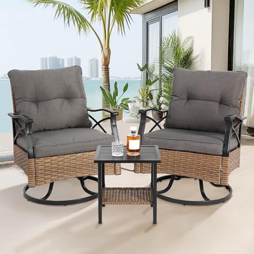 LIFEISLE Balkonmöbel Schaukelstuhl Set, Gartenstühle 360° drehbar, 2 Rattan Balkonsessel mit Tisch, Terrassenstühle mit Polsterung LIFEISLE Balkonmöbel Schaukelstuhl Set, Gartenstühle 360° drehbar, 2 Rattan Balkonsessel mit Tisch, Terrassenstühle mit Polsterung von LIFEISLE
