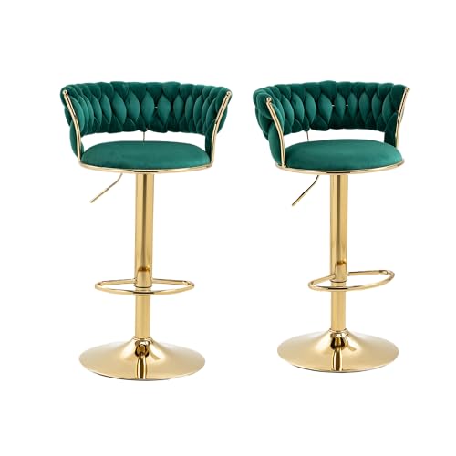 LIFEISLE Barhocker 2er-Set, 360° drehbar Barstühle mit golden höhenverstellbaren Metallrahmen, Küchenhocker mit Fußstütze Bistrohocker Grün von LIFEISLE