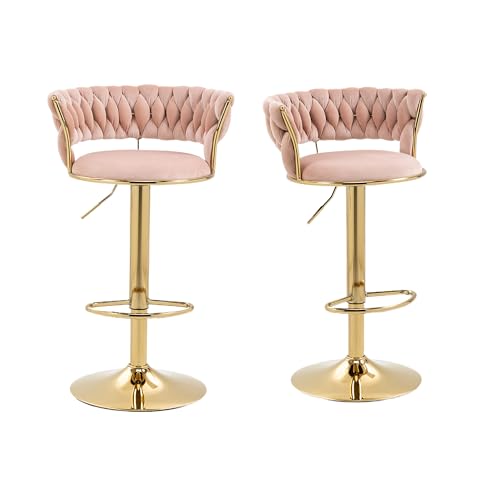 LIFEISLE Barhocker 2er-Set, 360° drehbar Barstühle mit golden höhenverstellbaren Metallrahmen, Küchenhocker mit Fußstütze Bistrohocker Pink von LIFEISLE