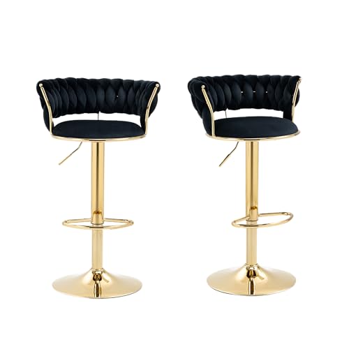 LIFEISLE Barhocker 2er-Set, 360° drehbar Barstühle mit golden höhenverstellbaren Metallrahmen, Küchenhocker mit Fußstütze Bistrohocker Schwarz von LIFEISLE