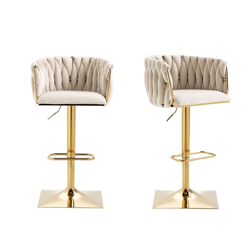 LIFEISLE Barhocker 2er-Set, Barstühle höhenverstellbar 360° drehbar mit Metallrahmen, Küchenhocker Bistrohocker Tresenhocker mit Fußstütze Beige von LIFEISLE