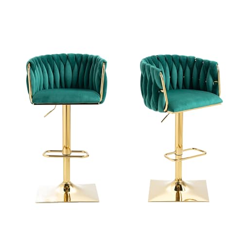 LIFEISLE Barhocker 2er-Set, Barstühle höhenverstellbar 360° drehbar mit Metallrahmen, Küchenhocker Bistrohocker Tresenhocker mit Fußstütze Grün von LIFEISLE