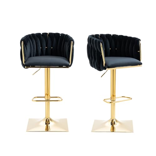 LIFEISLE Barhocker 2er-Set, Barstühle höhenverstellbar 360° drehbar mit Metallrahmen, Küchenhocker Bistrohocker Tresenhocker mit Fußstütze Schwarz von LIFEISLE