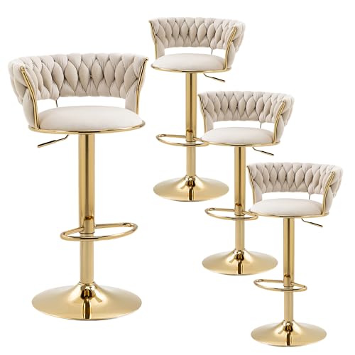 LIFEISLE Barhocker 4er-Set, 360° drehbar Barstühle mit golden höhenverstellbaren Metallrahmen, Küchenhocker mit Fußstütze Bistrohocker Beige von LIFEISLE