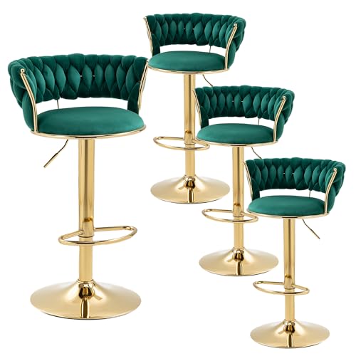 LIFEISLE Barhocker 4er-Set, 360° drehbar Barstühle mit golden höhenverstellbaren Metallrahmen, Küchenhocker mit Fußstütze Bistrohocker Grün von LIFEISLE