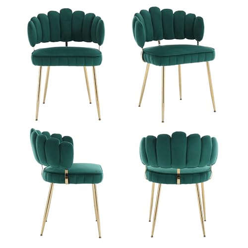 LIFEISLE Esszimerstühle Samt 4er Set, Küchenstühle mit Goldenen Beinen und Blütenblatt-Rückenlehne, Schminktisch Stuhl, für Esszimmer, Küchen, Wohnzimmer, Schlafzimmer, Grün von LIFEISLE