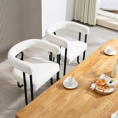 LIFEISLE Esszimmerstuhl 2er Set für Küchen, Polsterstuhl mit abgerundete Rückenlehne, Moderne Stühle mit Metalrahmen für Wohnzimmer, Büro Schlafzimmer Beige von LIFEISLE
