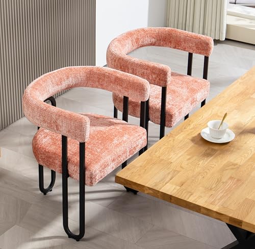 LIFEISLE Esszimmerstuhl 2er Set für Küchen, Polsterstuhl mit abgerundete Rückenlehne, Moderne Stühle mit Metalrahmen für Wohnzimmer, Büro Schlafzimmer Pink von LIFEISLE