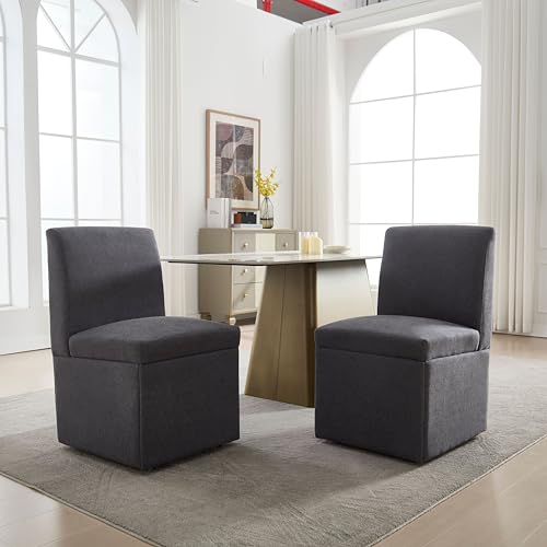 LIFEISLE Esszimmerstuhl 2er Set mit Aufbewahrung unten, Küchenstühle mit Rollen ohne Armlehnen, Gepolsterte Stühle für Esszimmer Linen Dunkelgrau LIFEISLE Esszimmerstuhl 2er Set mit Aufbewahrung unten, Küchenstühle mit Rollen ohne Armlehnen, Gepolsterte Stühle für Esszimmer Linen Dunkelgrau von LIFEISLE