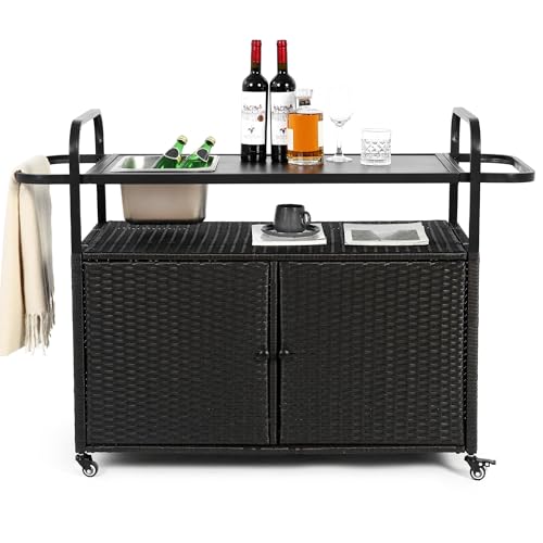 LIFEISLE Grillwagen BBQ Beistelltisch, Barwagen mit Eiskübel mit Edelstahlplatte, Küchenwagen aus Korbgeflecht mit Schränken,Garten Outdoor Servierwagen mit 4 Rollen Schwarz LIFEISLE Grillwagen BBQ Beistelltisch, Barwagen mit Eiskübel mit Edelstahlplatte, Küchenwagen aus Korbgeflecht mit Schränken,Garten Outdoor Servierwagen mit 4 Rollen Schwarz von LIFEISLE