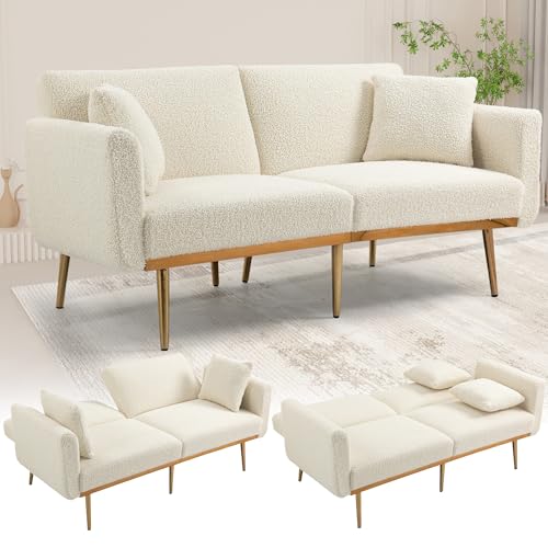 LIFEISLE Klappbares Schlafsofa mit Verstellbarer Rückenlehne, Couch mit Schlaffunktion Bettsofa Loungesofa für Wohnzimmer,Schlafzimmer,Teddyfleece Weiß von LIFEISLE