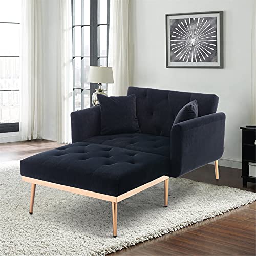 LIFEISLE Moderner Sessel Wohnzimmer,90cm Breit Einzelsofa mit Verstellbarer Rückenlehne (105°-180°) und 2 Kissen, Schlafsofa Kleines Sofa mit Schlaffunktion, Relaxsessel in Samt Schwarz von LIFEISLE