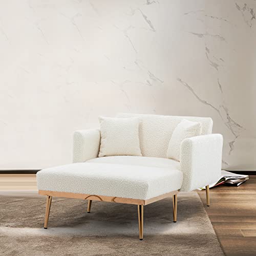 LIFEISLE Moderner Sessel Wohnzimmer,90cm Breit Einzelsofa mit Verstellbarer Rückenlehne (105°-180°) und 2 Kissen, Schlafsofa Kleines Sofa mit Schlaffunktion, Relaxsessel in Samt Weiß von LIFEISLE