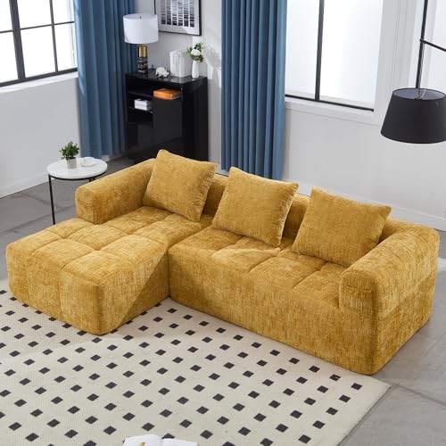 LIFEISLE Modernes Sektionssofa L-Sofa, Ecksofa mit Chaiselongue und Armlehnen, Chenille Couch mit Seitentasche, Keine Installation erforderlich Gelb von LIFEISLE