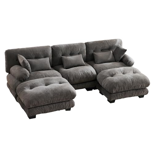 LIFEISLE Modulares Sofa U Form 300CM Breit, Groß 3 Sitzer Couch mit Fußstütze, 5-Sitzer-Wolkensofa, Chaise Lounge Ecksofa Liegensofa für Wohnzimmer, Grau von LIFEISLE