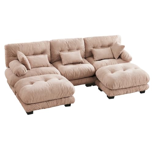 LIFEISLE Modulares Sofa U Form 300CM Breit, Groß 3 Sitzer Couch mit Fußstütze, 5-Sitzer-Wolkensofa, Chaise Lounge Ecksofa Liegensofa für Wohnzimmer, Khaki von LIFEISLE