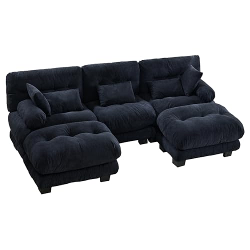 LIFEISLE Modulares Sofa U Form 300CM Breit, Groß 3 Sitzer Couch mit Fußstütze, 5-Sitzer-Wolkensofa, Chaise Lounge Ecksofa Liegensofa für Wohnzimmer, Schwarz von LIFEISLE