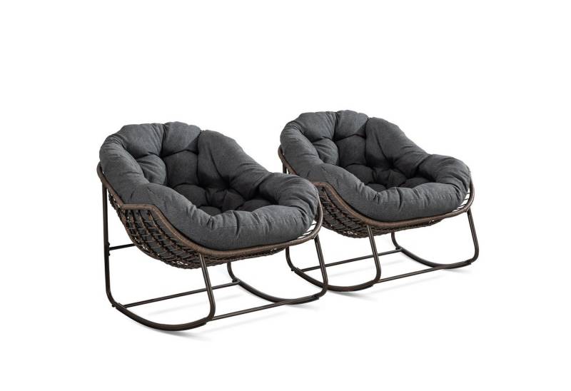 LIFEISLE Schaukelstuhl mit gepolstertem Kissen, Rattanstuhl mit Stahlrahmen, Lounge Sessel (Groß B110.5cm x T94.5cm x H80cm, 2 St), Wohnzimmer/Schlafzimmer/Arbeitszimmer/Garten von LIFEISLE