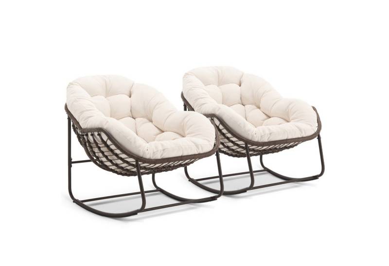 LIFEISLE Schaukelstuhl mit gepolstertem Kissen, Rattanstuhl mit Stahlrahmen, Lounge Sessel (Groß B110.5cm x T94.5cm x H80cm, 2 St), Wohnzimmer/Schlafzimmer/Arbeitszimmer/Garten von LIFEISLE