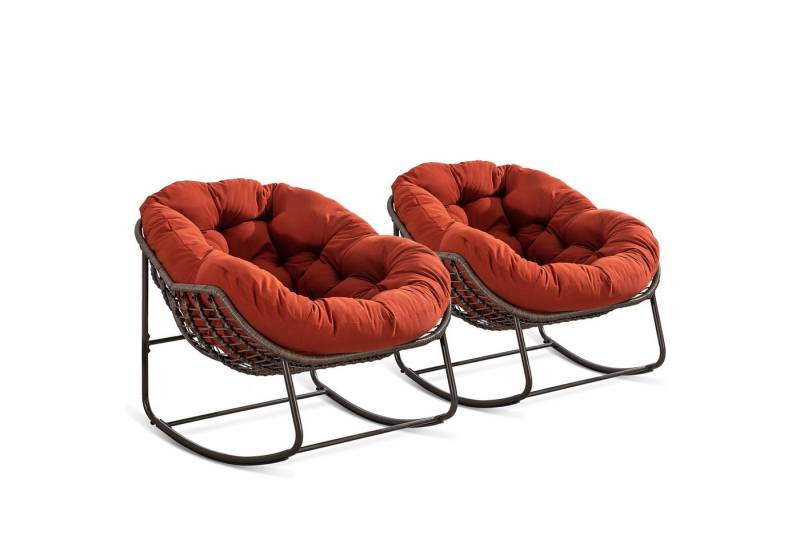 LVHOM Schaukelstuhl mit gepolstertem Kissen, Rattanstuhl mit Stahlrahmen, Lounge Sessel (Großformat B110.5cm x T94.5cm x H80cm,Dicke Kissen,160kg Tragfähigkeit, MEHRE FARBEN MEHRE OPTIONEN! Schaukelsessel umhüllendem Sitzgefühl & hoher Armlehne, 2 St), Balkon/Garten/Wohnzimmer/Schlafzimmer/Arbeitszimmer von LVHOM