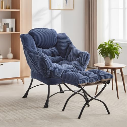LIFEISLE Ohrensessel mit Hocker, Lazy Chair mit Ottoman, Relaxsessel mit Armlehnen, Moderner Loungestuhl mit Fußstütze und Seitentasche im Wohnzimmer Lesesessel, Cord Navy Blau LIFEISLE Ohrensessel mit Hocker, Lazy Chair mit Ottoman, Relaxsessel mit Armlehnen, Moderner Loungestuhl mit Fußstütze und Seitentasche im Wohnzimmer Lesesessel, Cord Navy Blau von LIFEISLE