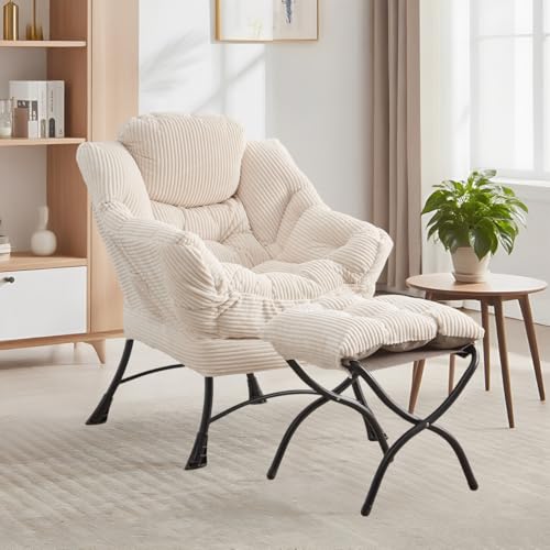 LIFEISLE Ohrensessel mit Hocker, Lazy Chair mit Ottoman, Relaxsessel mit Armlehnen, Moderner Loungestuhl mit Fußstütze und Seitentasche im Wohnzimmer Lesesessel, Cord Weiß LIFEISLE Ohrensessel mit Hocker, Lazy Chair mit Ottoman, Relaxsessel mit Armlehnen, Moderner Loungestuhl mit Fußstütze und Seitentasche im Wohnzimmer Lesesessel, Cord Weiß von LIFEISLE