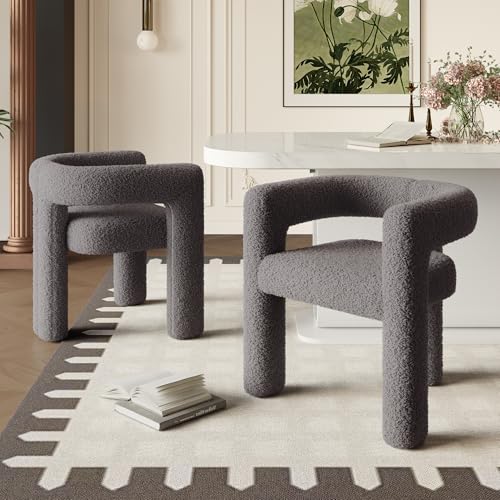 Sessel 2er-Set Ohrensessel mit bequemem Kissen, Modern Relaxsessel Loungesessel mit gepolstertem Rahmen, Schreibtischstuhl Schminkstuhl für Wohnzimmer, Schlafzimmer, Küchen, Büro, Teddy Grau von LIFEISLE