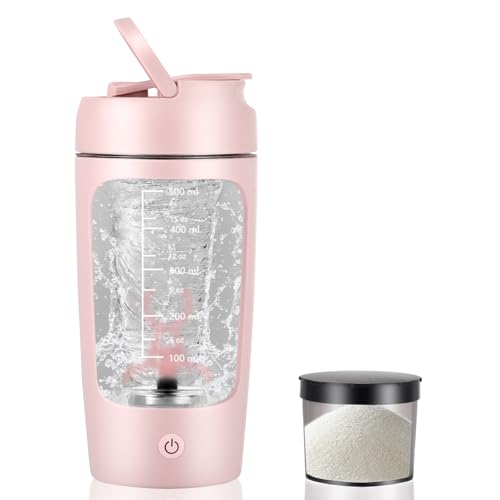 Protein Shaker Elektrisch, 650ML Automatischer Protein Mixer mit Pulverbox, USB-Aufladung Rechargeable Electric Blender aus Tritan, BPA-freie Shaker für Protein-Shakes Mahlzeitenersatz (ROSA) von LIFEJXWEN