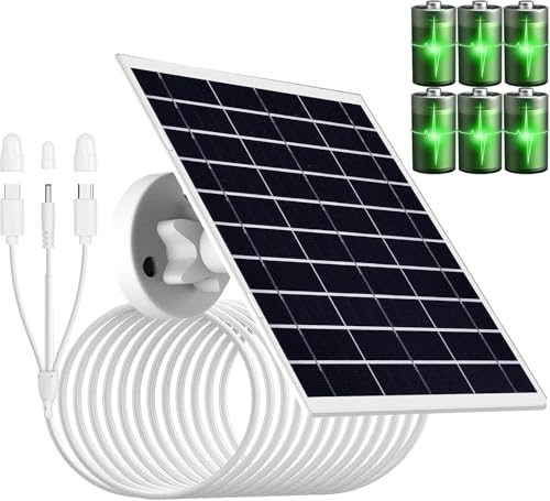 9W/5V Solarpanel mit eingebautem 15600mAh wiederaufladbarem Akku, mit 1.5m langem 3-in-1-Ladekabel (Micro-USB, Typ-C und DC3,5x1,35 Stecker) für Überwachungskameras und andere Geräte,IP66 von LIFEMOI