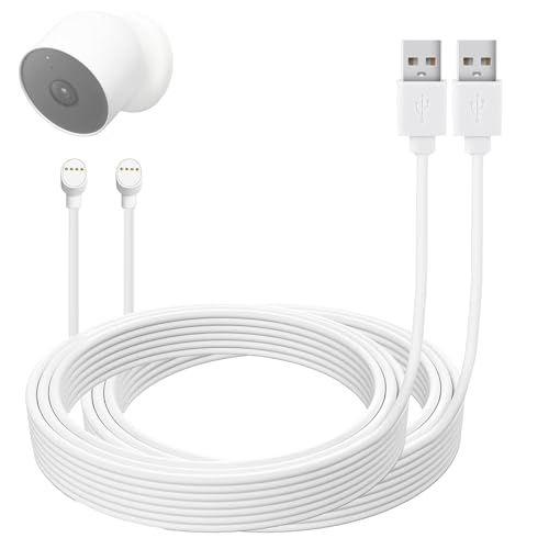 LIFEMOI 2er-Pack Upgrades, 24,9 Fuß / 7,6 m USB-Ladekabel, dickes Vierkern-Ladekabel, kompatibel mit Google nest Cam (Battery Edition), verlängertes Ladekabel von LIFEMOI
