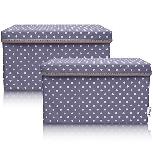 LIFENEY 2-Set Aufbewahrungsbox Kinder (37x25x21cm) I Aufbewahrungskorb für Kinderzimmer und Wohnbereich I Kinder Aufbewahrungskiste (Dunkelgrau Punkte) von LIFENEY