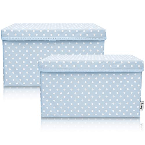 LIFENEY 2-Set Aufbewahrungsbox Kinder (37x25x21cm) I Aufbewahrungskorb für Kinderzimmer und Wohnbereich I Kinder Aufbewahrungskiste (Hellblau Punkte) von LIFENEY