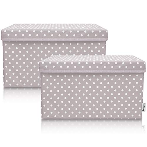 LIFENEY 2-Set Aufbewahrungsbox Kinder (37x25x21cm) I Aufbewahrungskorb für Kinderzimmer und Wohnbereich I Kinder Aufbewahrungskiste (Hellgrau Punkte) von LIFENEY