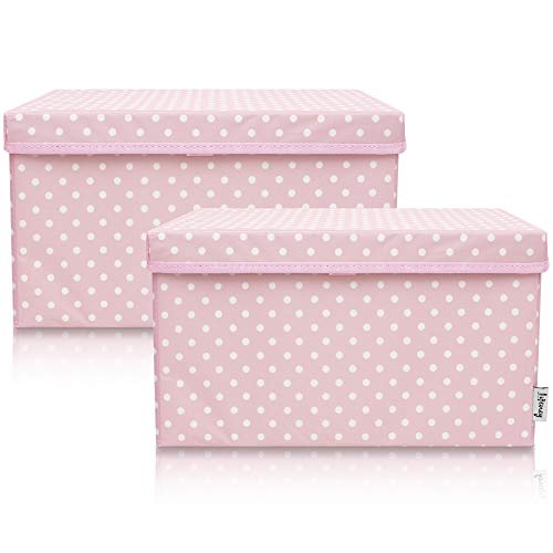 LIFENEY 2-Set Aufbewahrungsbox Kinder (37x25x21cm) I Aufbewahrungskorb für Kinderzimmer und Wohnbereich I Kinder Aufbewahrungskiste (Rosa Punkte) von LIFENEY