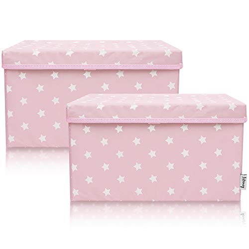 LIFENEY 2-Set Aufbewahrungsbox Kinder (37x25x21cm) I Aufbewahrungskorb für Kinderzimmer und Wohnbereich I Kinder Aufbewahrungskiste (Rosa Stern) von LIFENEY