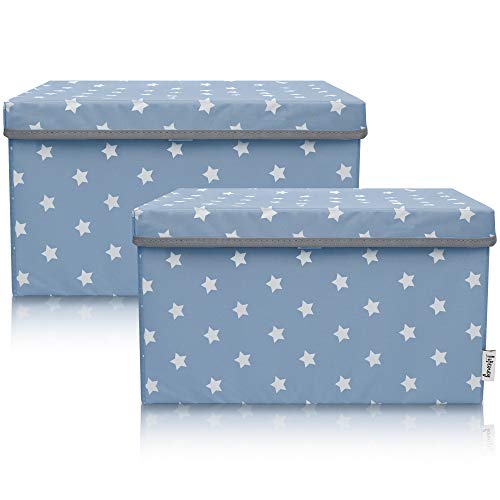 LIFENEY 2-Set Aufbewahrungsbox Kinder (37x25x21cm) I Aufbewahrungskorb für Kinderzimmer und Wohnbereich I Kinder Aufbewahrungskiste (Türkis Stern) von LIFENEY