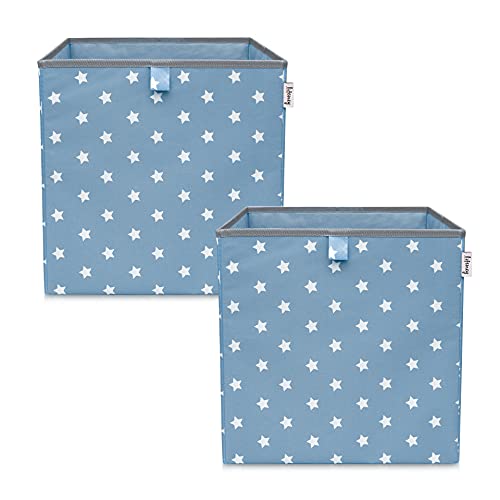 LIFENEY Aufbewahrungsbox 2er Set Sternenmotiv in Türkis, Spielzeugbox mit Sternen passend für Würfelregale, Ordnungsbox für das Kinderzimmer, Aufbewahrungskorb als Accessoire | 33x33x33 cm von LIFENEY