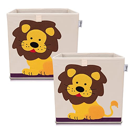 LIFENEY Aufbewahrungsbox im 2er Set Löwe I Doppelpack Spielzeugbox mit Tiermotiv passend für Würfelregale I Ordnungsbox für das Kinderzimmer I Aufbewahrungskorb Kinder von LIFENEY