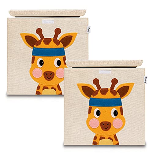 LIFENEY Aufbewahrungsbox mit Deckel im 2er Set Giraffe I Doppelpack Spielzeugbox mit Tiermotiv passend für Würfelregale I Ordnungsbox für das Kinderzimmer I Aufbewahrungskorb Kinder von LIFENEY