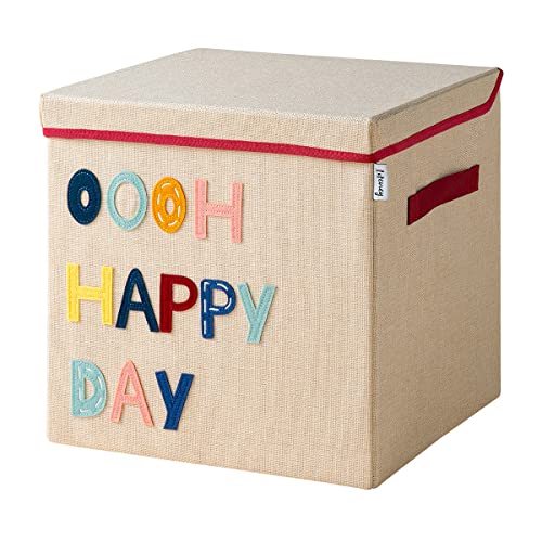 LIFENEY Aufbewahrungsbox mit Deckel und Happy Day I Spielzeugbox mit Motiv passend für Würfelregale I Ordnungsbox für das Kinderzimmer I Aufbewahrungskorb Kinder von LIFENEY