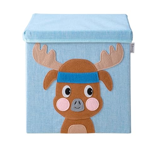 LIFENEY Aufbewahrungsbox mit Deckel und Hirsch I Spielzeugbox mit Tiermotiv passend für Würfelregale I Ordnungsbox für das Kinderzimmer I Aufbewahrungskorb Kinder von LIFENEY