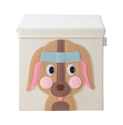 LIFENEY Aufbewahrungsbox mit Deckel und Hund I Spielzeugbox mit Tiermotiv passend für Würfelregale I Ordnungsbox für das Kinderzimmer I Aufbewahrungskorb Kinder von LIFENEY
