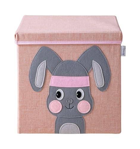 LIFENEY Aufbewahrungsbox mit Deckel und Katze I Spielzeugbox mit Tiermotiv passend für Würfelregale I Ordnungsbox für das Kinderzimmer I Aufbewahrungskorb Kinder von LIFENEY