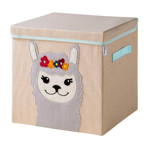 LIFENEY Aufbewahrungsbox mit Deckel und Lama I Spielzeugbox mit Tiermotiv passend für Würfelregale I Ordnungsbox für das Kinderzimmer I Aufbewahrungskorb Kinder von LIFENEY
