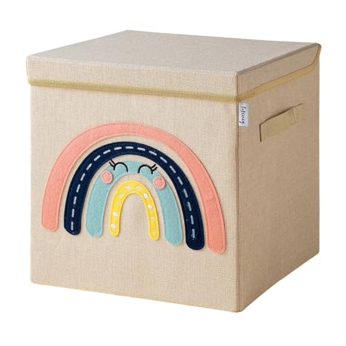 LIFENEY Aufbewahrungsbox mit Deckel und Regenbogen I Spielzeugbox mit Motiv passend für Würfelregale I Ordnungsbox für das Kinderzimmer I Aufbewahrungskorb Kinder von LIFENEY